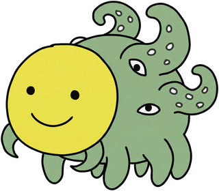 The Alignment shoggoth: a smiling yellow mask over a green many-eyed creature